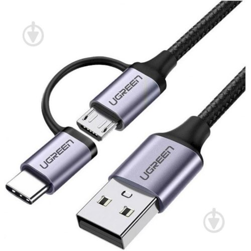 Кабель UGREEN US177 USB 2.0 to Micro + USB Type-C Cable 3A 1M Black (30875)