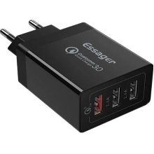 Мережевий зарядний пристрій ESSAGER Fangbo QC3.0 3U (QC+Dual 2.4A) Charging Head EU Black (ECTQC3-FBB01)