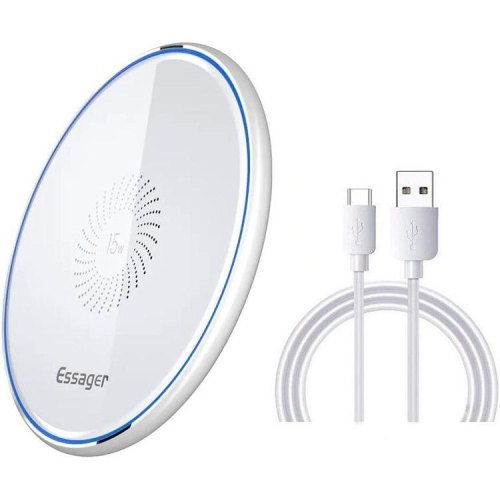 Безпровідний зарядний пристрій ESSAGER Mirrow Desktop 15W Qi Magnetic Wireless Phone Charger (With 1m Cable Type-C For charging) White (EWXZMX-JMB02)
