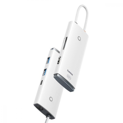 USB-хаб Baseus Lite Series 6-Port Type-C HUB Docking Station (Type-C to HDMI+USB3.0*2+PD+SD/TF) White (WKQX050102)
