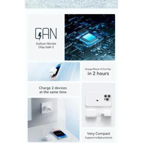 Мережевий зарядний пристрій ESSAGER PoleStar GaN 33W Travel Phone Charger USB A + Type C EU (ECTAC-JXB02-Z)