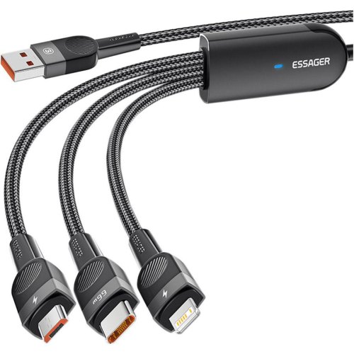 Кабель ESSAGER Swift 3-in-1 66W USB to Micro+Type-C+Lightning 1.2m Black (EXCMTL-XJ01)