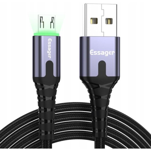 Кабель ESSAGER LED Light USB to Micro 2.4A 2M Black (EXCM-XGA0G)