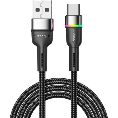 Кабель ESSAGER Colorful LED USB Cable Fast Charging 3A USB-A to Type-C 0.5m Black (EXCT-XCDB01)
