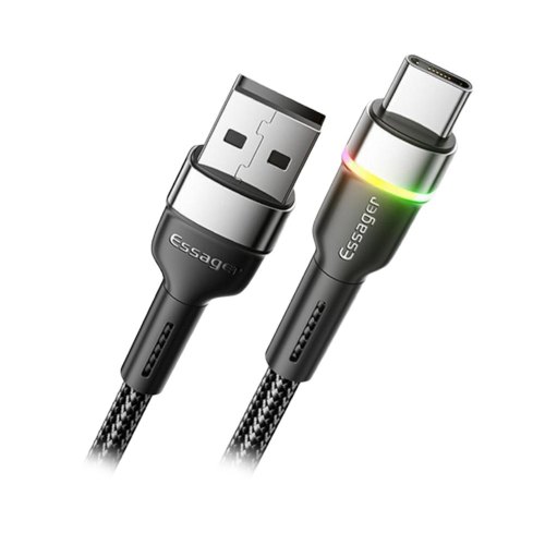 Кабель ESSAGER Colorful LED USB Cable Fast Charging 3A USB-A to Type-C 0.5m Black (EXCT-XCDB01)