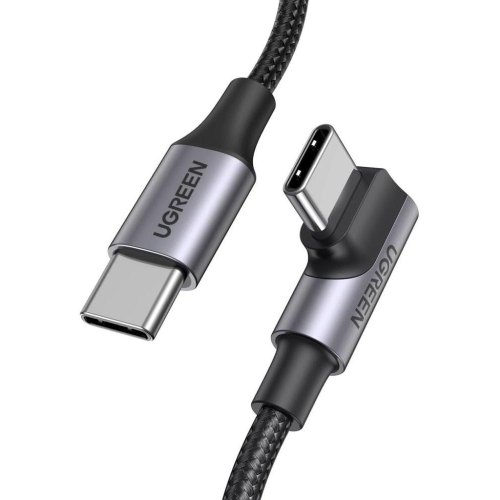 Кабель UGREEN US334 Type-C to Angled Type-C Cable Aluminium Shell with Braided 1M Black (70643)