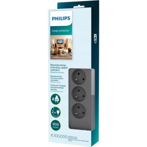 Мережевий фільтр Philips SPN3140A/60 4 розетки 2м сірий