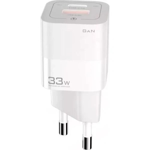 Мережевий зарядний пристрій ESSAGER Square Brick 33W Gallium Nitride Travel Charger USB A+ Type-C EU White (ECTCA-FZB02)