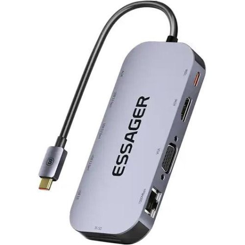 USB-Hub ESSAGER Maple Harp 11in1 USB3.2 Gen USB 2.0 HDMI VGA Type-c RJ45 SD TF Audio (EHB11-FQ0G-Z)