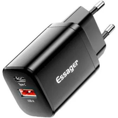 Мережевий зарядний пристрій ESSAGER Journey PD+QC 30W Chager USB A+ Type-C EU Black (ECTPQS-ZTB01)
