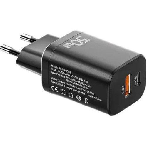 Мережевий зарядний пристрій ESSAGER Journey PD+QC 30W Chager USB A+ Type-C EU Black (ECTPQS-ZTB01)