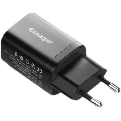 Мережевий зарядний пристрій ESSAGER Journey PD+QC 30W Chager USB A+ Type-C EU Black (ECTPQS-ZTB01)