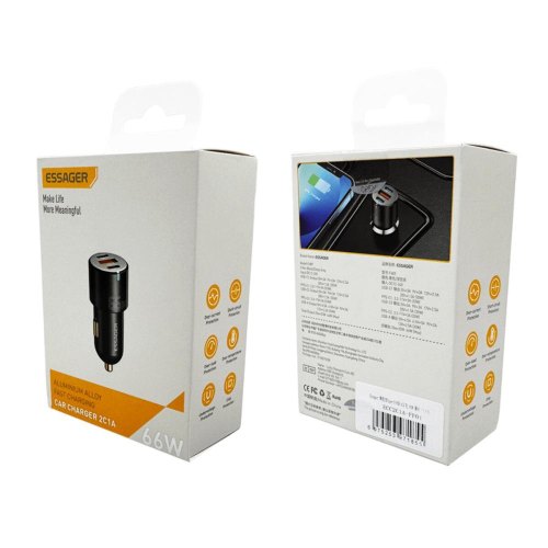 АЗП ESSAGER City Dual Typc-C + USB-A Car Charger 66W Black (ECC2C1A-FF01)