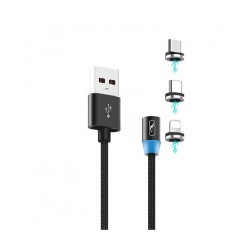 Кабель SkyDolphin S59KIT Magnetic 3in1 USB to Micro+Type-C+Lightning 2.4A 1m чорний
