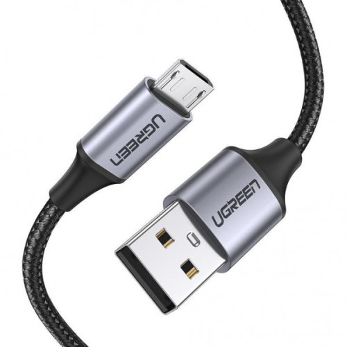 Кабель UGREEN US290 USB 2.0 to Micro Cable Nickel Plating Aluminum Braid 2A 1.5M Black (60147)
