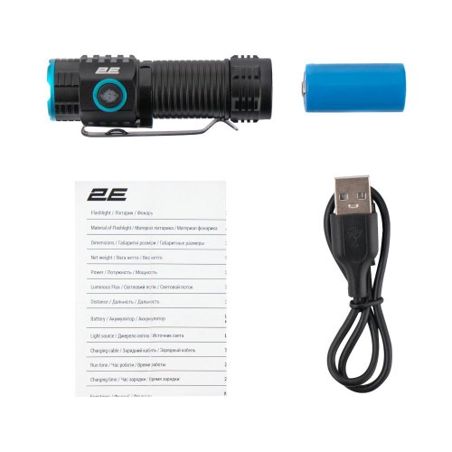 Ліхтар ручний акумуляторний 2E PYB166BI, USB-C, 600мА, 3000лм, 20Вт, 3 функції освітлення
