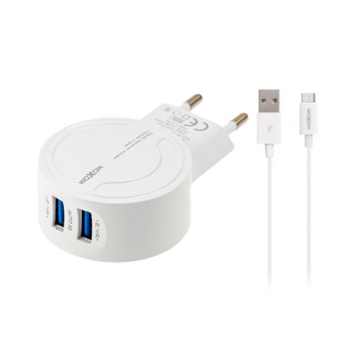 Мережевий зарядний пристрій MOXOM 2в1 micro 2USB 2.4A (MX-HC04) Білий