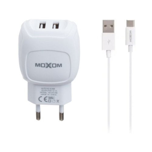 Мережевий зарядний пристрій MOXOM 2в1 Type-C 2USB 2.1A (KH-69) Білий