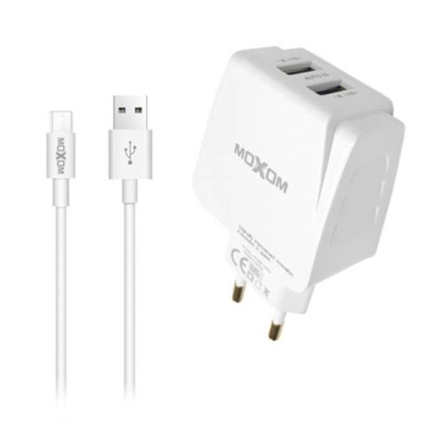 Мережевий зарядний пристрій MOXOM 2в1 micro 2USB 2.4A (MX-HC03) Білий