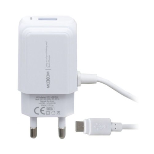 Мережевий зарядний пристрій MOXOM 2в1 micro cable+1USB 2.4A (KH-66) Білий