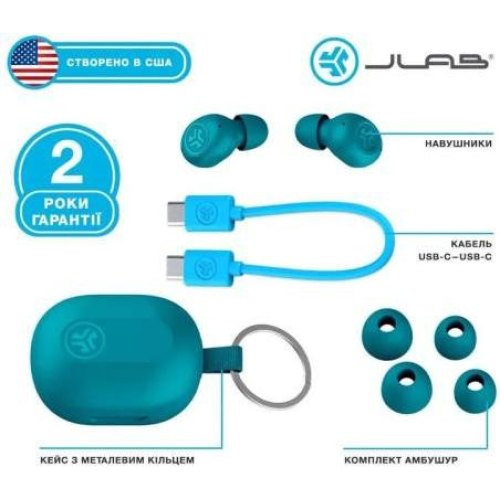 Навушники бездротові, JLab JBuds Mini True Wireless Earbuds Aqua