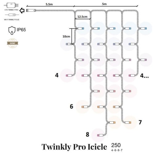 Smart LED Гірлянда Twinkly Pro Icicle RGB 250, IP65, AWG22 PVC Rubber білий