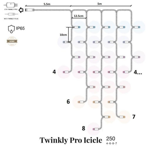 Гірлянда Smart LED Twinkly Pro Icicle RGBW 250, AWG22, IP65, прозорий