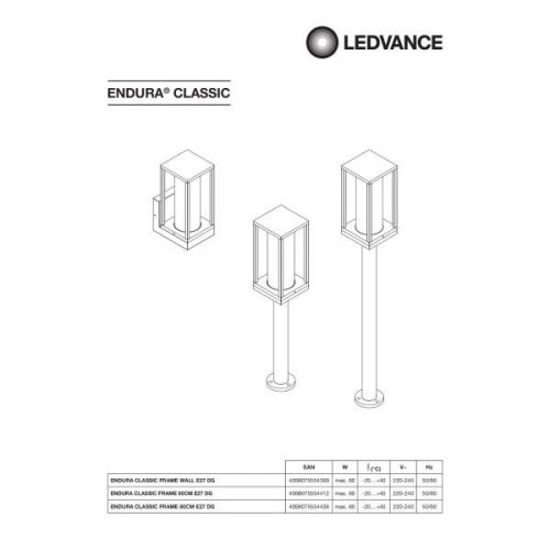 Cвітильник стовпчик LEDVANCE ENDURA CLASSIC FRAME 60см E27 чорний