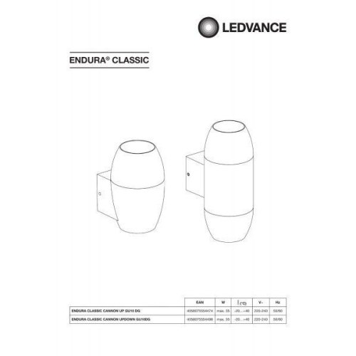 Cвітильник фасадний LEDVANCE EENDURA CANNON WALL UP GU10 IP44 чорний