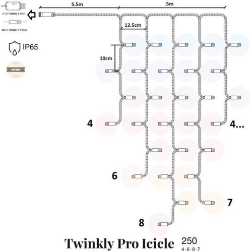 Smart LED Гірлянда Twinkly Pro Icicle AWW 250, IP65, AWG22 PVC Rubber білий