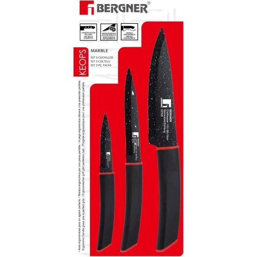 Набір ножів із покриттям під мармур Bergner Keops marble, 3 шт (BG-1151-BK)