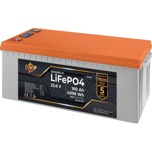 Акумулятор LogicPower LiFePO4 25,6V - 160 Ah (4096Wh) (BMS 200A/100А) пластик LCD Smart BT