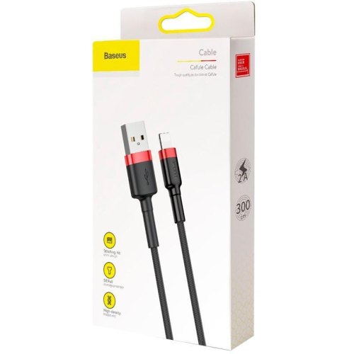 Кабель Baseus Cafule USB to Lightning 2A 3M Чорний/Червоний (CALKLF-R91)