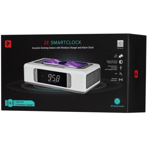Акустична док-станція 2E SmartClock Wireless Charging, Alarm Clock, Bluetooth, FM, USB, AUX White