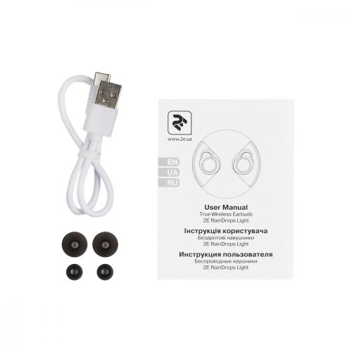 Навушники бездротові, 2E RainDrops Light True Wireless Waterproof Mic White