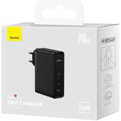 Мережевий зарядний пристрій Baseus GaN5 Pro 3 порта, USB + Type-C 140W Чорний (CCGP100201)
