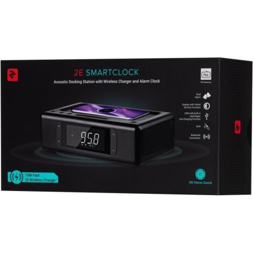 Акустична док-станція 2E SmartClock Wireless Charging, Alarm Clock, Bluetooth, FM, USB, AUX Black
