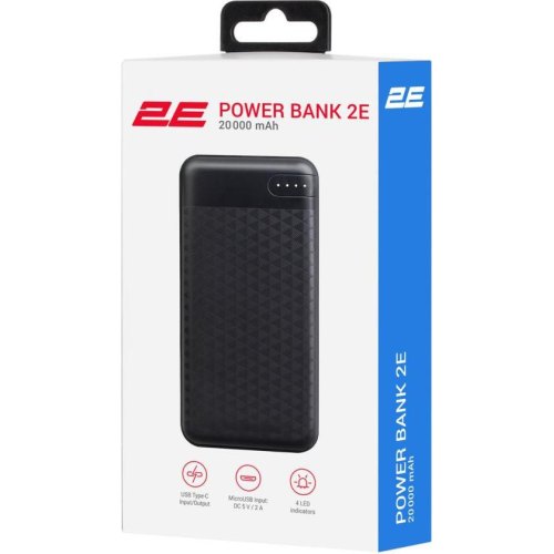 Зовнішній акумулятор Power Bank 2E 20000mAh, 18Вт, PD, QC, чорний