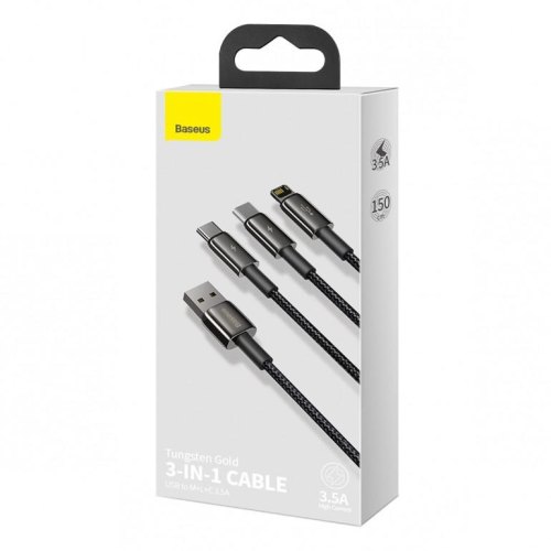 Кабель Baseus Tungsten Gold USB to Lightning+Type-C+microUSB 3.5A 1.5M Чорний (CAMLTWJ-01)