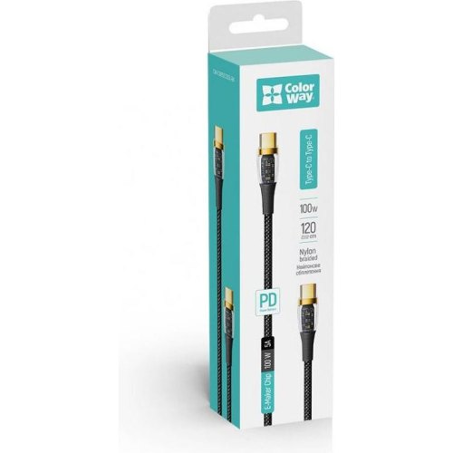 Кабель Colorway Type-C - Type-C (transparent head) (PD Fast Charging  100W)  5А 1.2м Black