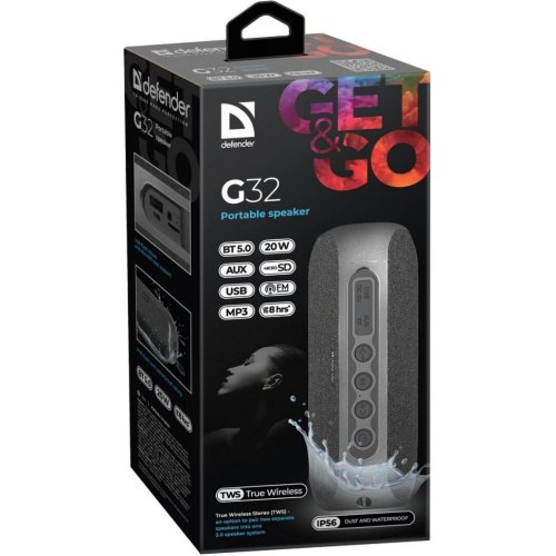 Акустична система 1.0 Defender G32 20W,BT/FM/USB/TF/AUX/TWS/IP56