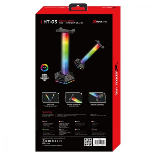 Підставка для гарнітури XTRIKE ME RGB 2xUSB2.0 HUB, USB кабель 1,9м, вlack