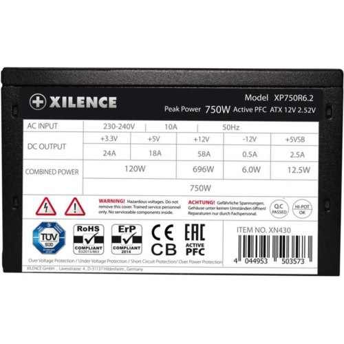 Блок живлення, 750W Xilence XP750R6.2_Bulk Performance C+ 120mm, 80+ White, Bulk
