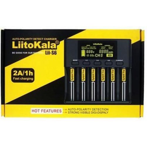 Зарядний пристрій LiitoKala Lii-S6, 6x(Lion/LiFePO4/NiMH/NiCd), Auto Polarity, Display