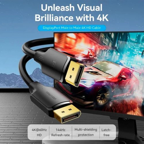 Кабель Vention DisplayPort-DisplayPort 3.0м, V1.2, 4K 60 Гц 3D Dolby 7.1
