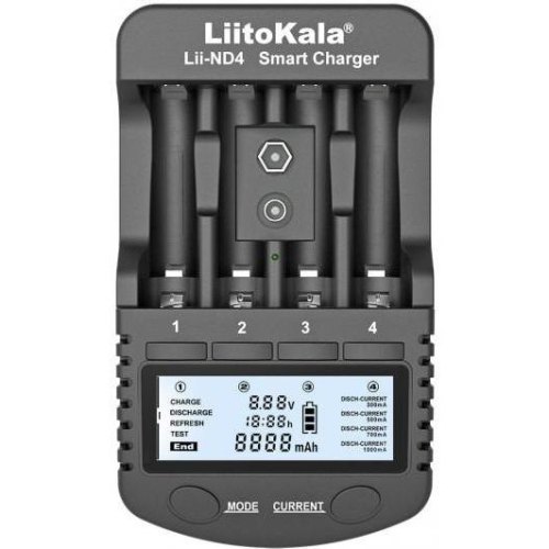 Зарядний пристрій LiitoKala Lii-ND4, 4x(NiMH/NiCd) + 1*9V(крона), discharge function, display