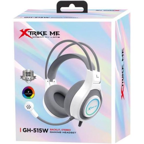 Гарнітура дротова, XTRIKE ME GH-515, USB+3.5мм, 7 режимів RGB, кабель 2м, біла