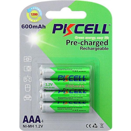 Акумулятор AAA 600mAh, 1.2V Ni-MH, RTU rechargeable battery, PKCELL, 4pcs/card