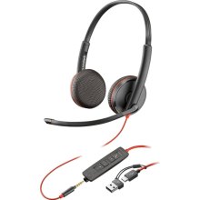 Гарнітура дротова, Poly BlackWire C3225 USB-C HS Stereo +3.5mm Plug +USB-C/A Adapter (Bulk)