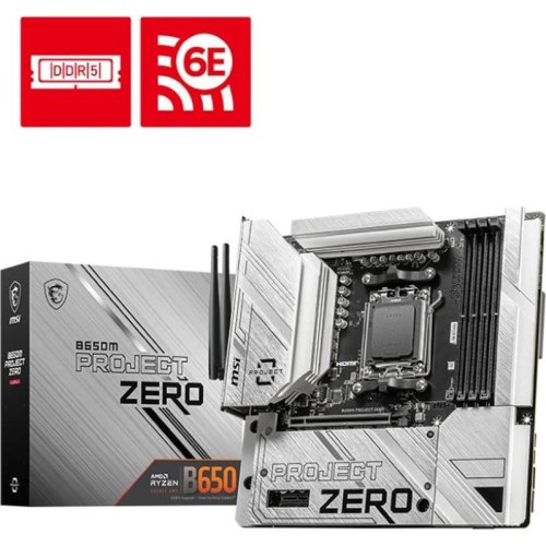 Материнська плата MSI B650M PROJECT ZERO sAM5 4xDDR5 2xM.2 HDMI DP microATX